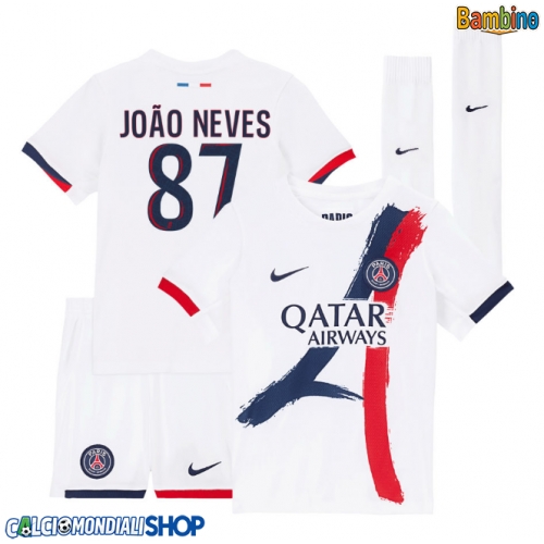 Maglie da calcio Paris Saint-Germain Joao Neves #87 Seconda Maglia Bambino 2025-26 Manica Corta + Pantaloni corti)